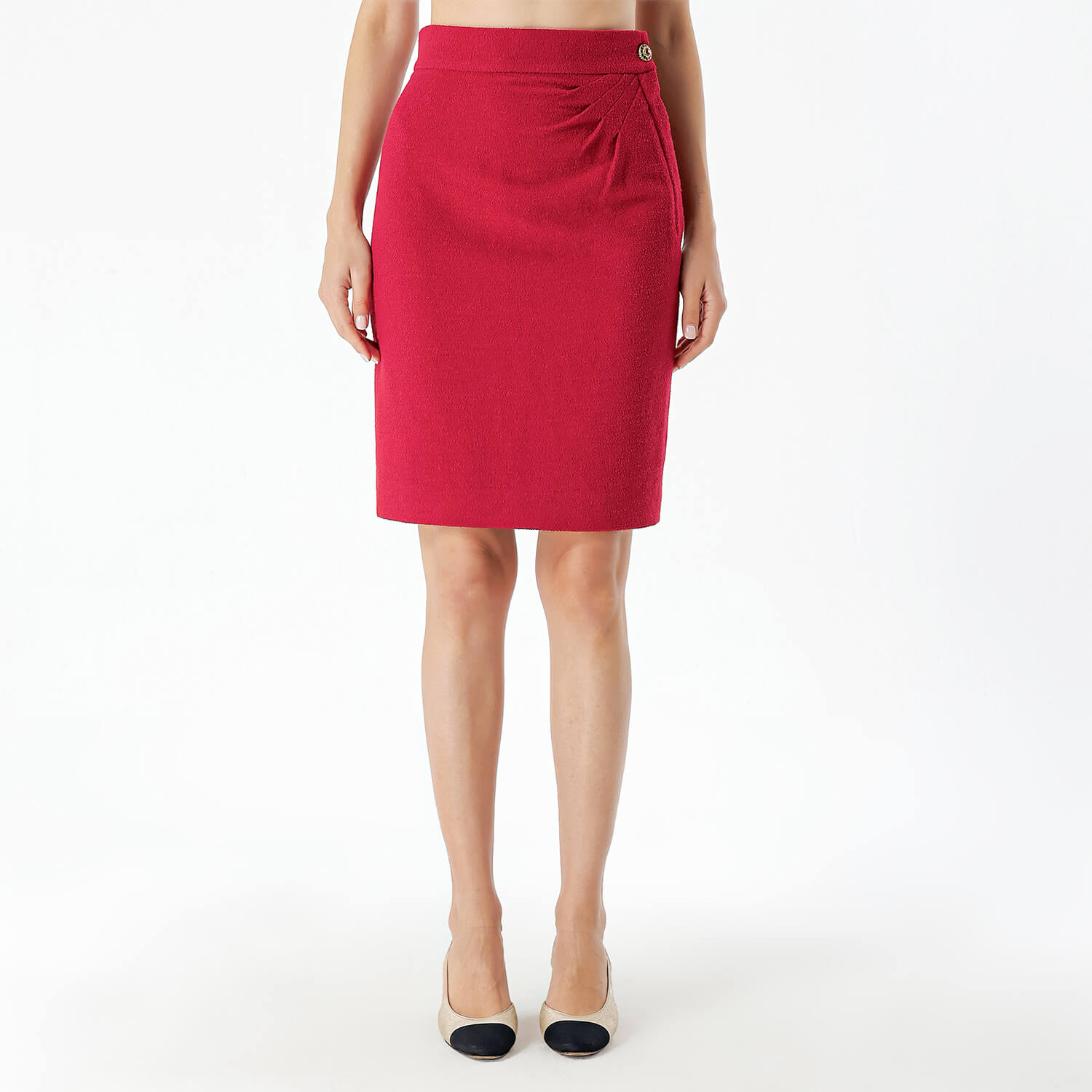 Chanel - Red Midi Button Detail Midi Skirt